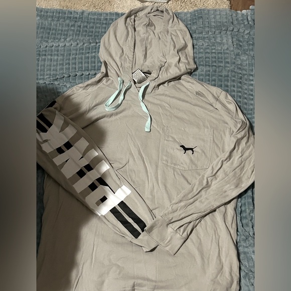 PINK szLARGE Light Gray Hoodie DOG pocket LOGO oversized like new COVERUP - Picture 1 of 5